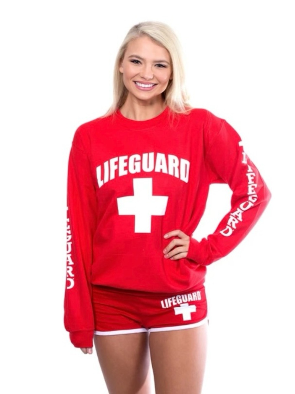 Red Lifeguard Graphic Crewneck Sweatshirt